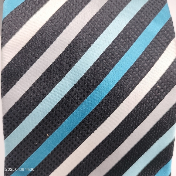 Alfani Silk Men's Necktie Striped Satin Textured Black and Blue Tie Formal Tag - Picture 7 of 7